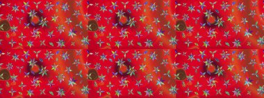 Raster düz çiçek çizim deseni. Hediye ambalaj kağıdı, tebrik kartları, posterler ve pankart tasarımı. Kırmızı renkte çiçekler.