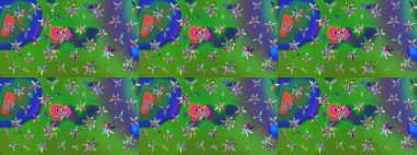 Hediye ambalaj kağıdı, tebrik kartları, posterler ve pankart tasarımı. Raster düz çiçek çizim deseni. Yeşil renkte çiçekler.