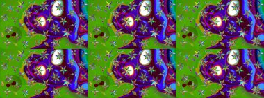 Raster illüstrasyonu. Moda baskısı, albüm, ambalaj kağıdı ve duvar kağıdı için zarif dekoratif süslemeler. Yeşil renkte şirin çiçekler. Küçük çiçekli basit bir çiçek çizimi..