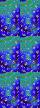 Raster illüstrasyonundaki çiçek desenli çizim. Mavi renkte çiçekler.