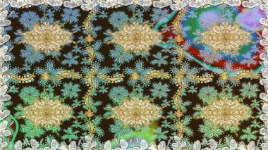 Raster oryantal süs. Kahverengi renklerde, altın elementlerle kusursuz desen. Kusursuz altın desen.