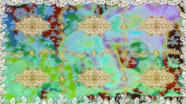 Tarafsız renklerde altın çiçekli altın desenler. Senin tasarımın için, duvar kağıdı. Raster geometrik arka plan. Altın rengi kusursuz illüstrasyon.