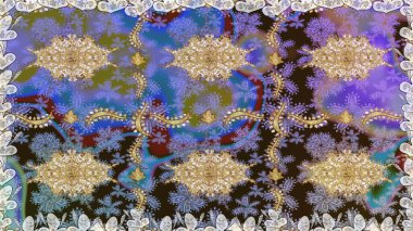 Kusursuz kıvırcık saçlar. Doğulu stil, altın elementlerle kahverengi renklerde altın desenli arabesk yapar. Raster altın desen.