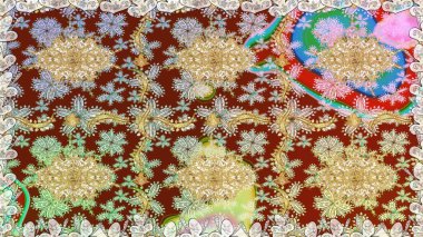 Altın desenli çiçek dekoru. Davetiyeler, kartlar, web sayfası için Raster illüstrasyon. Tarafsız renklerde altın element. Çizgi sanatı tasarım şablonu için kusursuz sınır. Doğu tarzı ögesi.