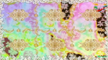 Doğu tarzı arabesk tarzında altın elementler. Raster altın pürüzsüz desen. Tarafsız renklerde kusursuz desen. Kusursuz altın desenli bukleler..