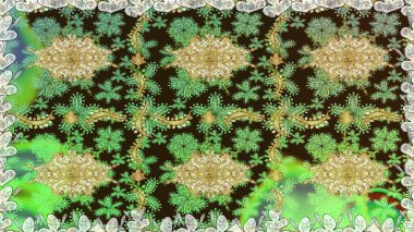 Kış kar dokusu duvar kağıdı. Noel altın kar tanesi kusursuz desen. Yeşil renkli altın kar taneleri. Sembol tatili, yeni yıl kutlaması, altın desenler..