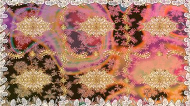 Şık bir grafik desen. Çiçek deseni. Kusursuz raster arka plan. Duvar kâğıdı barok, İspanyol kumaşı. Kahverengi renklerde altın elementler.