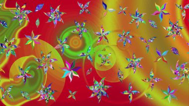 Raster illüstrasyonu. El çizimi. Çiçekli, yapraklı, çiçek desenli çizim..