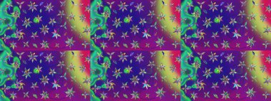 Raster illüstrasyonundaki çiçek desenli çizim. Mor renkte çiçekler.