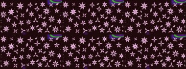 Raster illüstrasyonu. Şirin çiçekli eskiz deseni ve kahverengi renkli yapraklar, suluboya çiçek deseni, duvar kağıdı, kart veya kumaş için fayanslı.