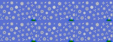 Mavi renklere karalamalar çizilmiş çiçek deseni. Raster illüstrasyonu.