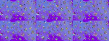 Moda baskıları için zarif bir şablon. Küçük renkli çiçekler. Motley illüstrasyonu. Küçük çiçekte güzel bir desen. Çiçekli yaz çiçekleri. Çizim.