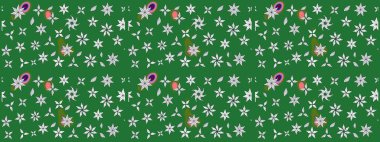 El çizimi çiçek unsurları olan soyut çizim raster deseni. Retro tekstil tasarım koleksiyonu. 1950-1960 motifleri. Yeşil yeşile. Çiçekli ipek eşarp..