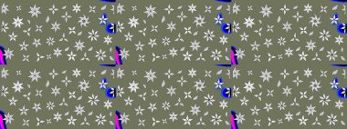 Çiçekli karalama şeklinde Raster çiçek deseni. Yumuşak, yaz çiçekli arka plan. Yeşil renkte çiçekler.