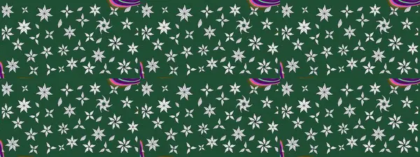 Düz Çiçek Elementleri Tasarımı. Yeşil renkli çiçekler. Sevimli çiçek raster deseni. Renkli Bahar Teması çizim şablonu.