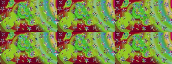 Sevimli çiçek raster deseni. Yeşil renkli çiçekler. Renkli Bahar Teması eskiz kalıbı. Düz Çiçek Elementleri Tasarımı.