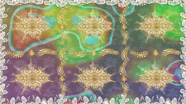 Damask altın soyut çiçek nötr renklerde pürüzsüz desen. Raster illüstrasyonu. Süsleme.