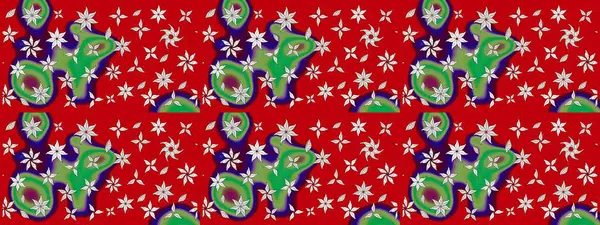 Sevimli çiçek raster deseni. Kırmızı renkte çiçekler. Renkli Yaz Temalı eskiz kalıbı. Düz Çiçek Elementleri Tasarımı.