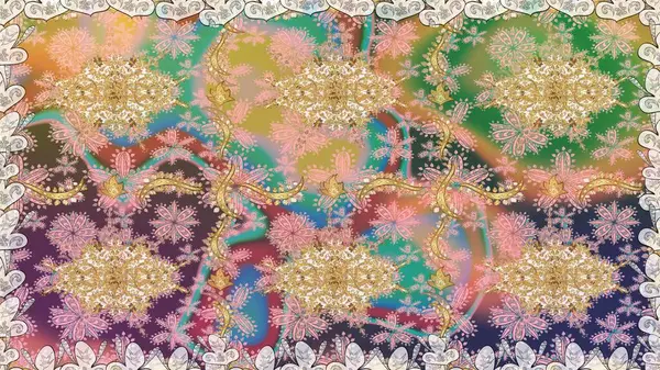 Klasik barok çiçekli, bej üzerine altın işlemeli desenler. Bej renklerde altın element. Lüks, kraliyet ve Viktorya dönemi konsepti. Süslü raster dekorasyonu.