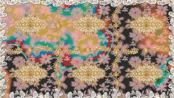 Şam, tasarım için kusursuz desen. Bej renkler ve altın elementler üzerinde pürüzsüz desen.