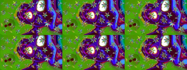 Raster illüstrasyonu. Moda baskısı, albüm, ambalaj kağıdı ve duvar kağıdı için zarif dekoratif süslemeler. Yeşil renkte şirin çiçekler. Küçük çiçekli basit bir çiçek çizimi..