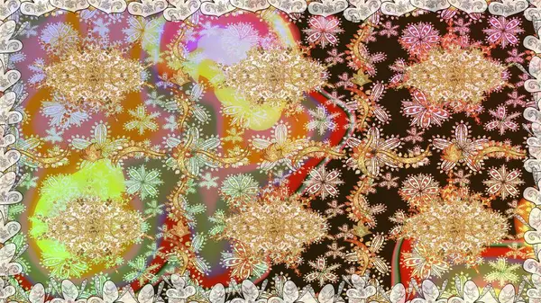 Doğum günü kartı, davetiye ya da afiş için iyidir. Kahverengi renklerde altın. Kusursuz ortaçağ çiçek deseni. Dekoratif simetri arabesk. Raster illüstrasyonu.