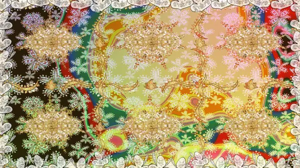 Bej renkli altın. Kusursuz ortaçağ çiçek deseni. Raster illüstrasyonu. Doğum günü kartı, davetiye ya da afiş için iyidir. Dekoratif simetri arabesk.