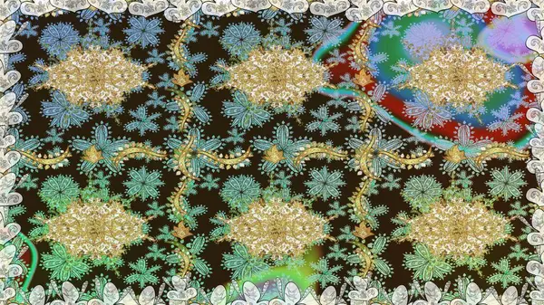 Raster oryantal süs. Kahverengi renklerde, altın elementlerle kusursuz desen. Kusursuz altın desen.