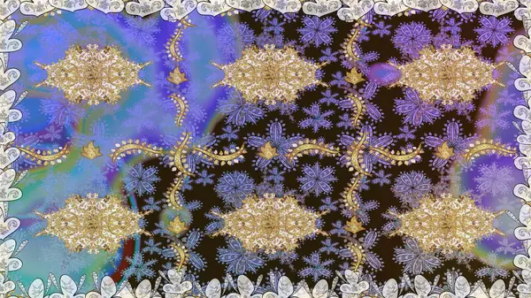 Barok tarzında altın çiçekli süs. Damask kusursuz yinelenen arkaplan. Kahverengi renklerde altın element. Doku arkaplanı üzerine altın duvar kağıdı.