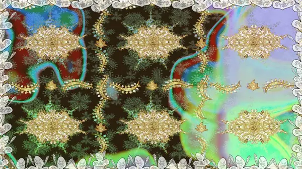 Klasik raster şablonu. Tarafsız ve altın desenli. Tekrarlayan ögelerle kusursuz soyut arkaplan.