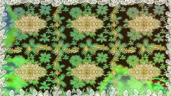 Kış kar dokusu duvar kağıdı. Noel altın kar tanesi kusursuz desen. Yeşil renkli altın kar taneleri. Sembol tatili, yeni yıl kutlaması, altın desenler..