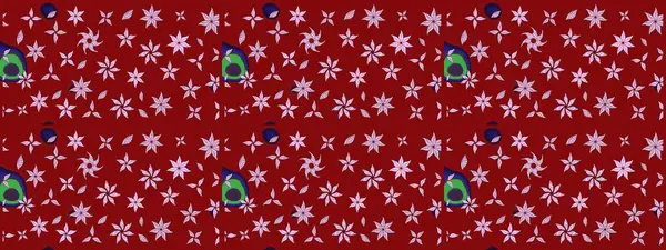 Raster illüstrasyonundaki çiçek desenli çizim. Renkli Yaz Temalı eskiz kalıbı. Kırmızı renkte çiçekler. Düz Çiçek Elementleri Tasarımı.