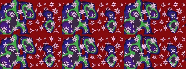 Kırmızı renkte çiçekler. Hediye ambalaj kağıdı, tebrik kartları, posterler ve pankart tasarımı. Raster düz çiçek çizim deseni.