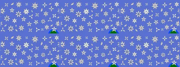 Mavi renklere karalamalar çizilmiş çiçek deseni. Raster illüstrasyonu.