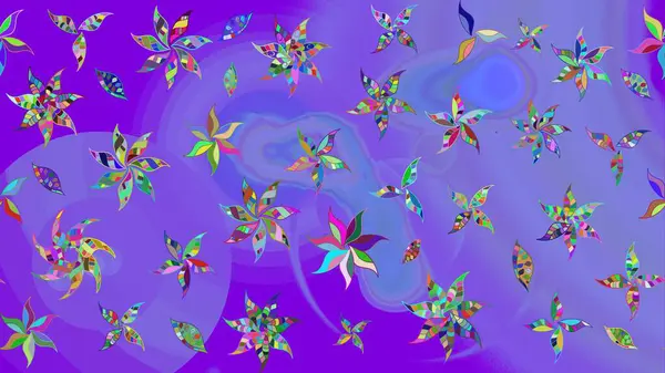 Çiçekli çiçek deseni, suluboya. Raster illüstrasyonu. Renkli Bahar Teması eskiz kalıbı. Mor renkli çiçekler. Düz Çiçek Elementleri Tasarımı.