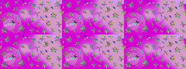 Yumuşak, bahar çiçekleri morumsu renklerde. Yaprak ve çiçeklerin suluboya resimleri, eflatun renkler üzerine çizimler. Raster illüstrasyonu.