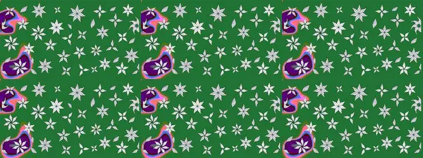 Yeşil renkli bitkilerden oluşan parlak çiçekli çizim deseni.
