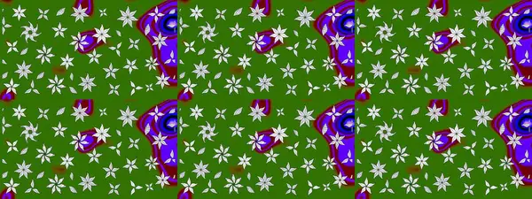 Yeşil renkli çiçekler. Raster illüstrasyonunda çiçek deseni çizimi.