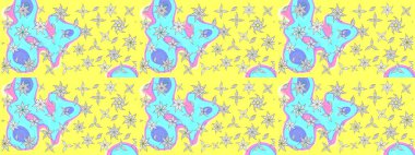 Raster illüstrasyonu. Raster illüstrasyonu. El yapımı çiçek ve bitki koleksiyonu. Eskiz tarzı sarı renkler. Şirin karalamalı çiçek deseni çiz..