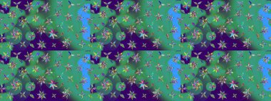 Mavi renkli çiçek desenli çizim. Suluboya tarzında mavi renkte çiçekler.