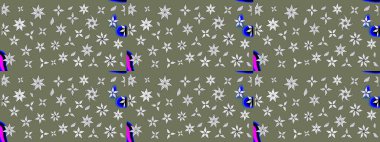 Çiçekli karalama şeklinde Raster çiçek deseni. Yumuşak, yaz çiçekli arka plan. Yeşil renkte çiçekler.