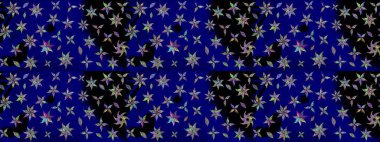 Raster illüstrasyonu. Eskiz geçmişi. Kumaş, tekstil, duvar kağıdı baskısı için. Eski usul. Renkli desenli eskiz deseni, mavi çiçekler ve dekoratif elementlerle.