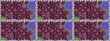 Kusursuz bir arka plan modeli. Yapraklı çiçekler ve kahverengi renkli papatya çiçekleri. Raster - stok.