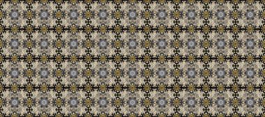 Damask arkaplanı tekerrür ediyor. Gri, bej ve kahverengi renklerde altın element. Barok tarzında altın çiçek süsü. Antika altın tekrarlanabilir duvar kağıdı.