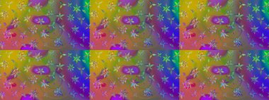 Kahverengi renkli Asya tekstili. Çiçek desenli çizim. Raster illüstrasyonu.