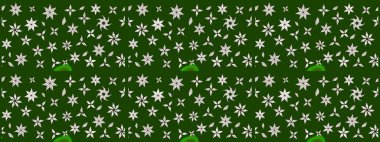 Yeşil renklerde. Çiçek buketleriyle klasik bir eskiz şekli. Raster illüstrasyonu.