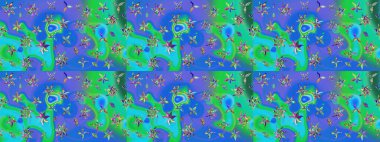 Mavi renkli çiçekler. Raster illüstrasyonunda çiçek deseni çizimi.