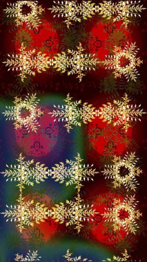 Kahverengi, kırmızı ve yeşil renkli kar tanesi süsü. Kar taneleri izole edildi. Güzel süs eşyası. Kar tanesi süsü Raster illüstrasyonu.