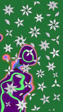 Raster illüstrasyonundaki çiçek desenli çizim. Yeşil renkli çiçekler. Renkli Bahar Teması eskiz kalıbı. Düz Çiçek Elementleri Tasarımı.