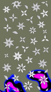 Şirin çiçek elementleri. Yeşil renkli çiçekler. Raster illüstrasyonu. Çizim.